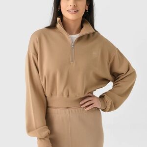 ETERNE Soft French Terry Half Zip Sweatshirt in Taupe Sz S NWT $285!!